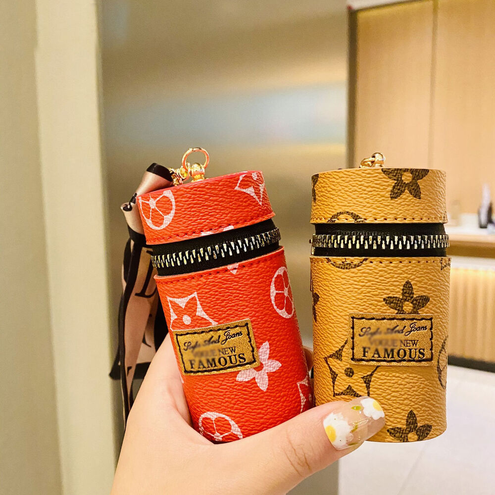 Fashionable ladies Leather Printed Keychain Bucket Coin Purse Pendant Gift