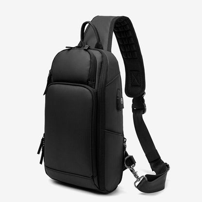Men's Sling Backpack Oxford cloth Waterproof Crossbody Bag Black Daypack USBport