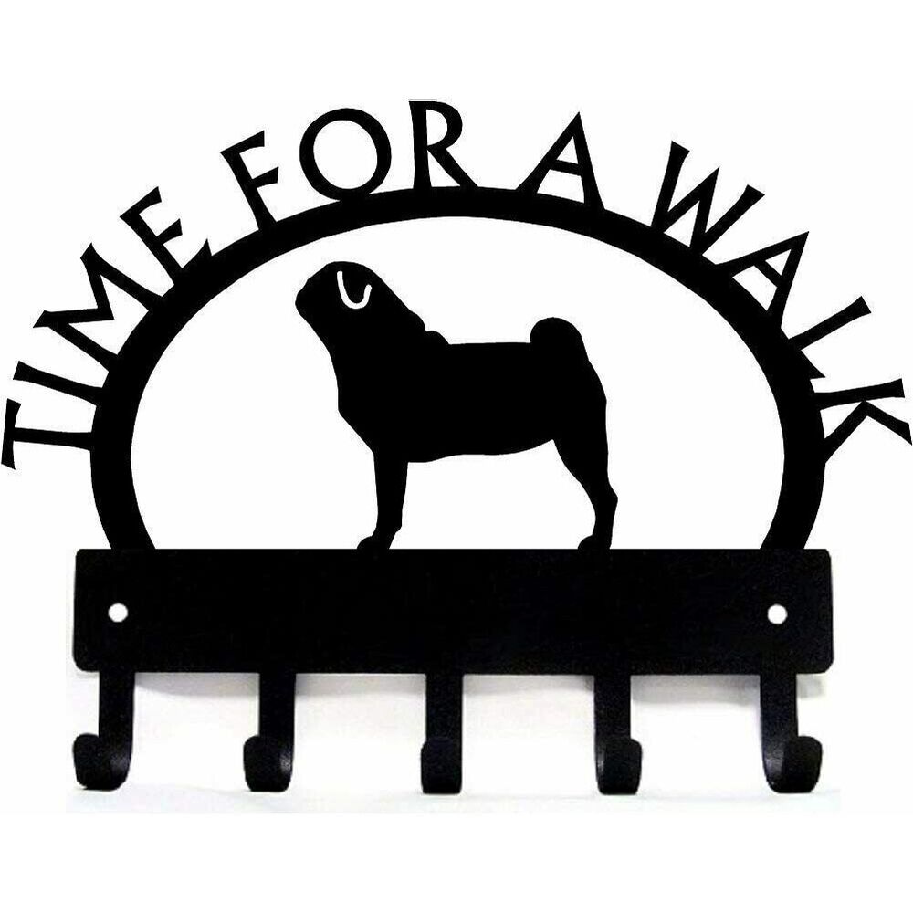 Pug Time for A Walk Key Rack Wall Mounted Hook Up Hanger Artwork Wall Stickers