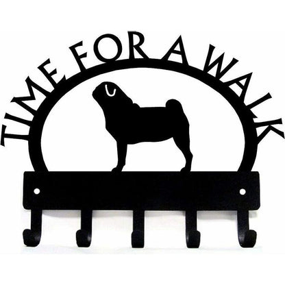 Pug Time for A Walk Key Rack Wall Mounted Hook Up Hanger Artwork Wall Stickers