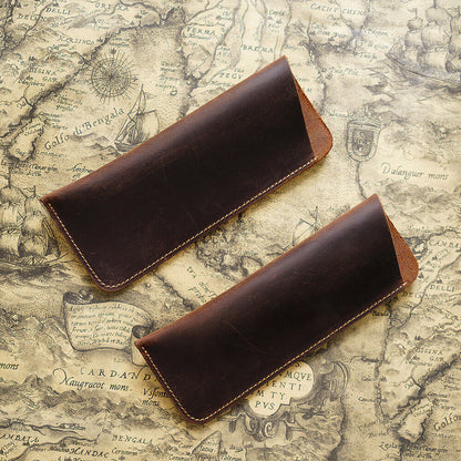 Handmade Crazy Horse Leather Pencil Case Stationery Storage Bag Sunglass Cases