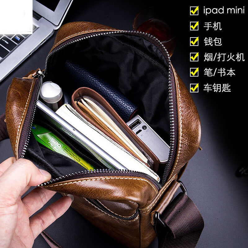 100% Genuine Leather Men's Sling Shoulder Bag 11" Large Capacity Crossbody Bag