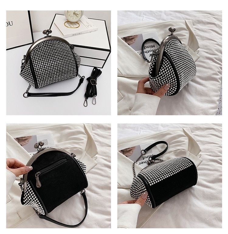 Shell Purse 19*22*13*6cm Crossbody Bag Small Kiss Lock Handbag Synthetic Leather