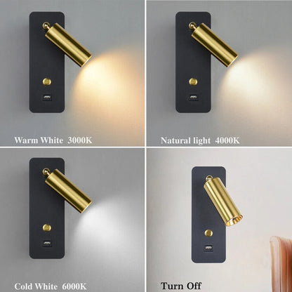 LED Wall Light Modern Indoor 110V 220V 7W 9W W/ Switch Bedroom Bedside USB Lamps