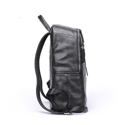 Top Cow Leather Black Men's bag, Soft Leather Large Capacity Backpack Travel Bag