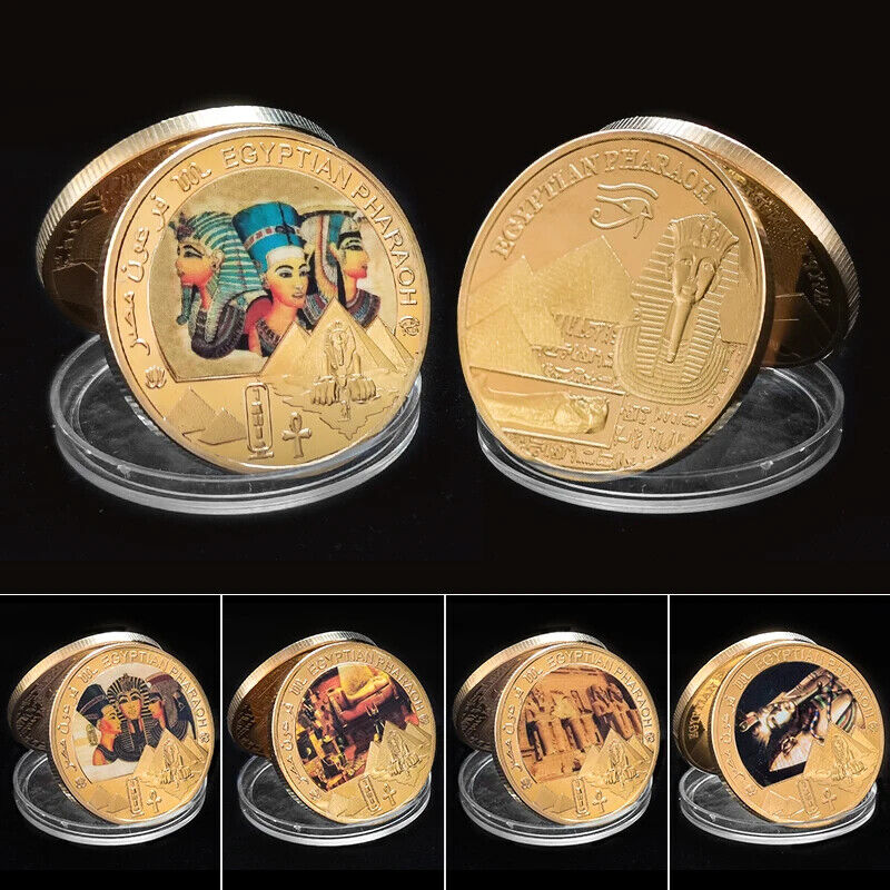 Commemorative Challenge Coins Egyptian Pharaoh Gold Plated Craft Souvenir 1.57in