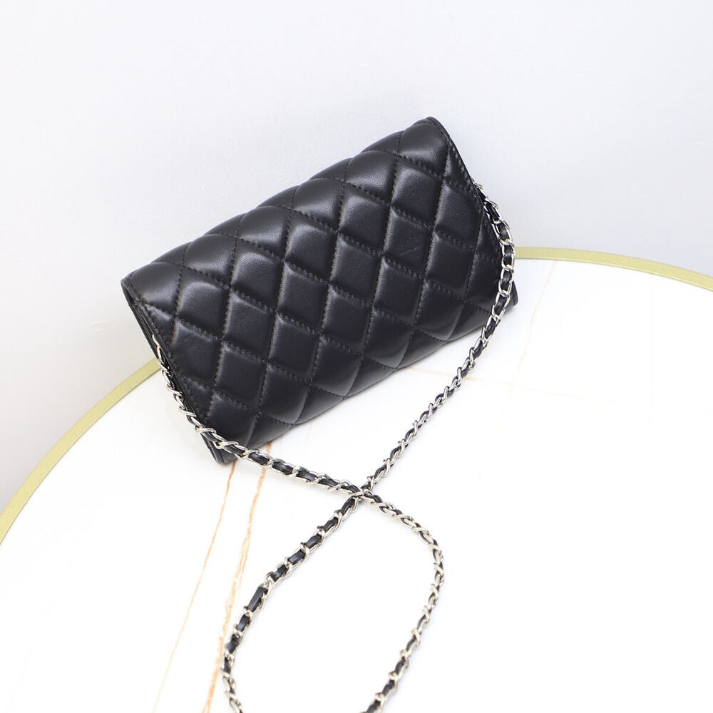 Quilted Lambskin Leather Wallet Chain Purse Phone Clutch Crossbody Shoulder Bag