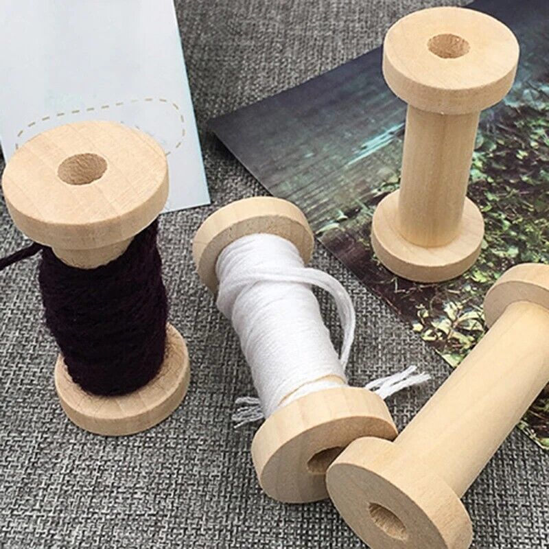 Wire Spools 10Pcs Natural Wooden Thread Reels Organizer Sewing Machine Kit 3x7cm