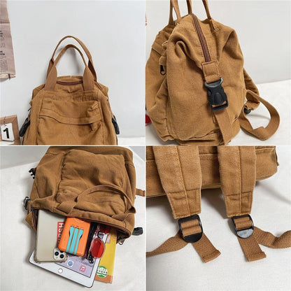 School Bag Student Shoulders Khaki Backpack Canvas Backpacks Female Bag