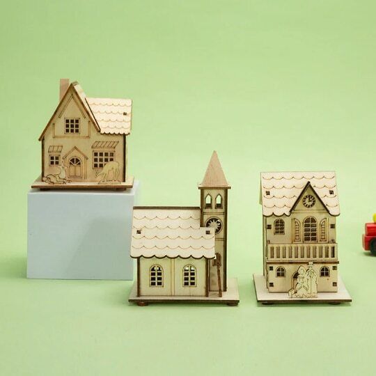Christmas Log Cabin Christmas Craft Decoration with Light Wooden Small House
