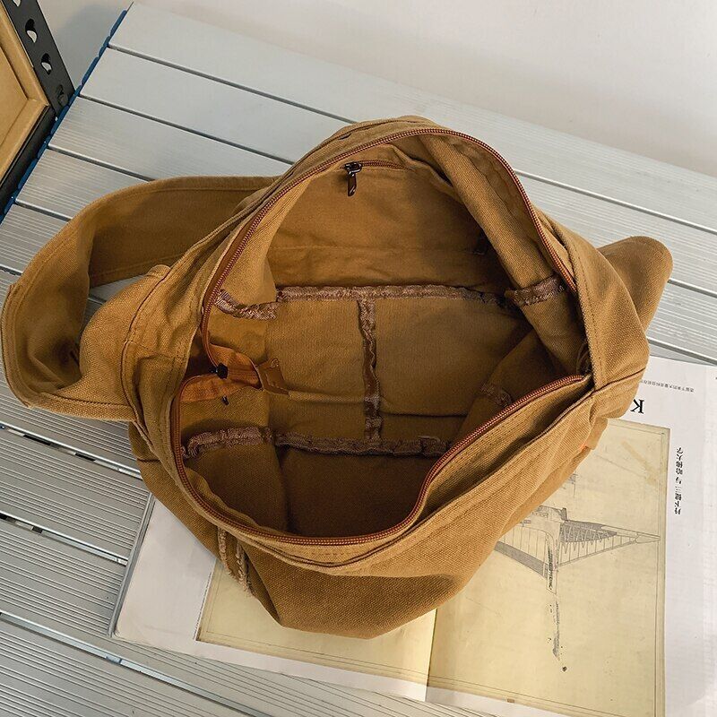 Women Canvas Shoulder Bag Unisex Student School Bag Travel Shoulder Bag