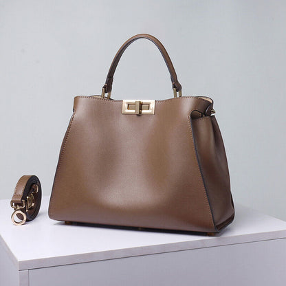 28/32cm Trapezoid Real Leather Tote Handbag Purse Fashion Shoulder Bag Briefcase