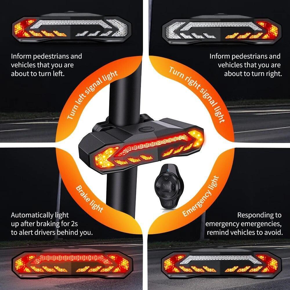 Bike Cargo Rack Tail Light with Turn Signals and Brake Light Wireless Bike