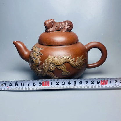 Vintage Chinese Yixing Purple Clay Teapot Zisha Ceramic Carving Dragon Teaware