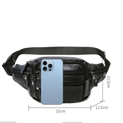 Cross-body Bag Genuine Leather Black Fanny Pack Men waist Bag Running