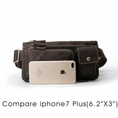 Men Waist Pack Real Leather Fanny Pack Hiking Cycling Waist Hip Bum Bag Backpack