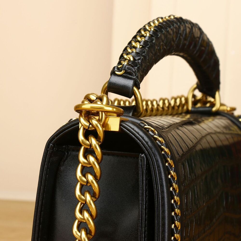 Women's Real Leather Bag Crocodile belly Embossed Evening Party Bag Shoulder Bag