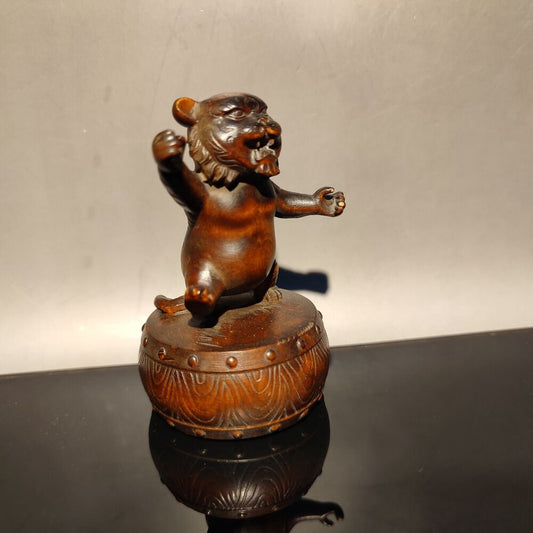 vintage carved wooden Dancing tiger statue wood souvenir gift christmas ornament