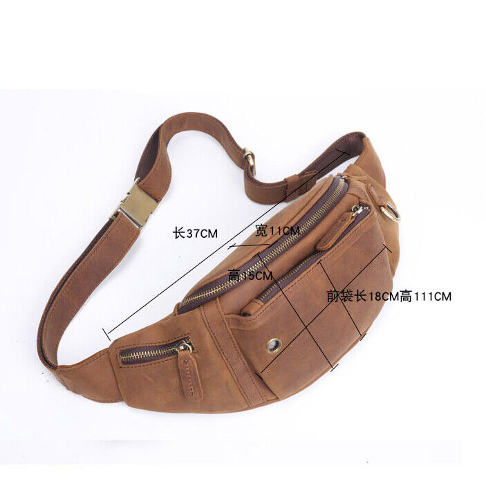 Top Cowhide Leather Waist Bag, Men's Sling Crossbody Bag Sports Travel Bags