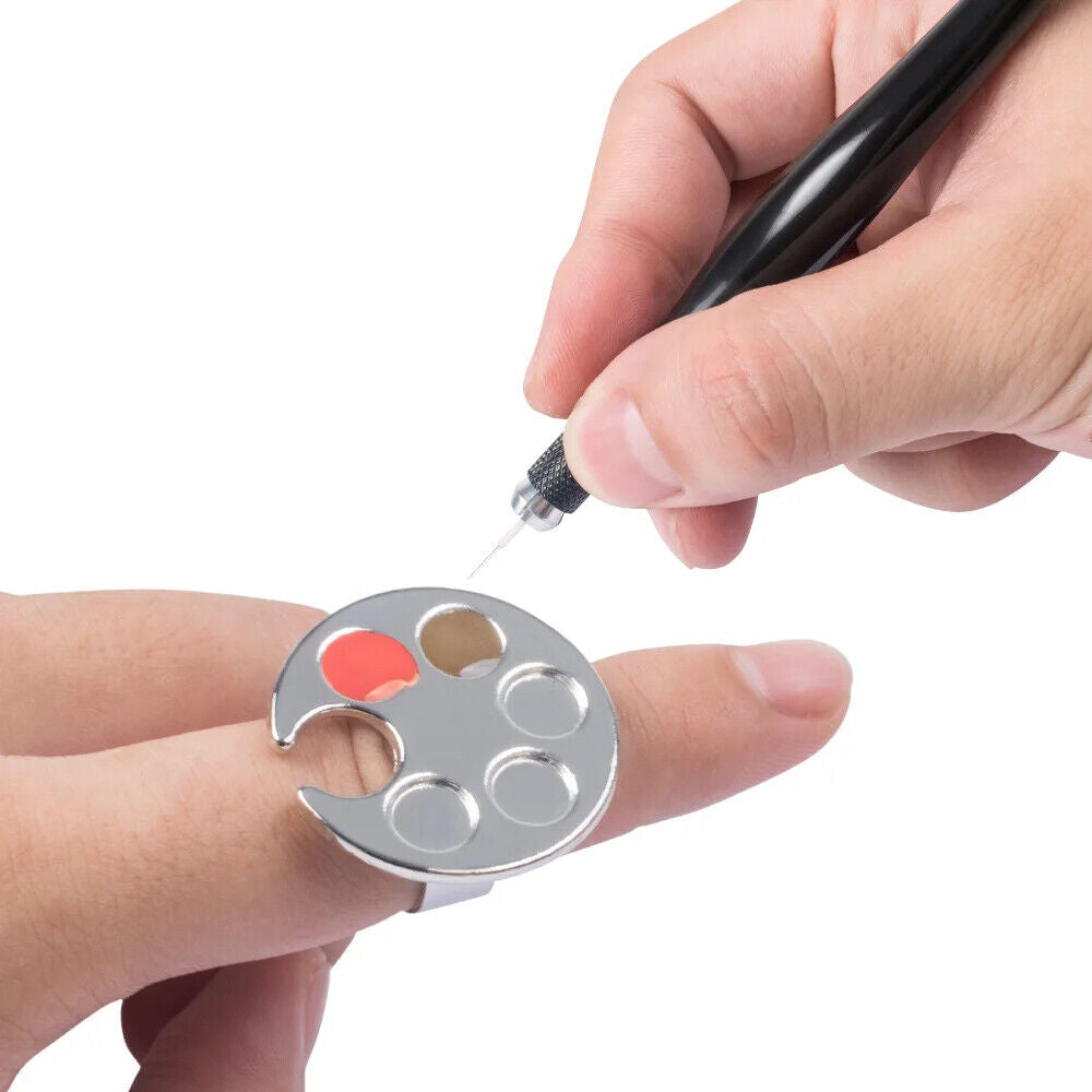 Nail Art Color Palette Alloy Mini Round Footprint Design Finger Ring Mixing Tray