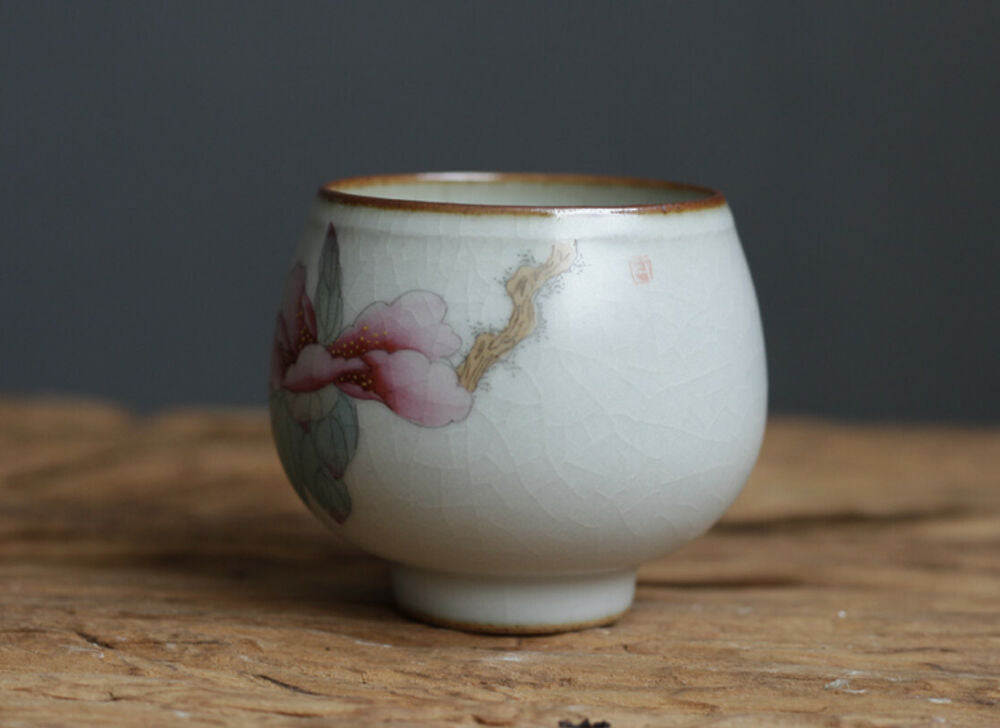  90cc China Song Dynasty Antique master tea cup ruyao Peony ceramic cup