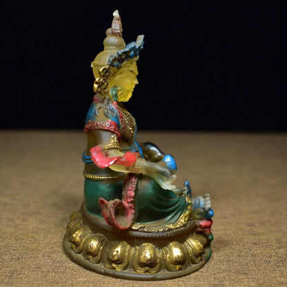 old chinese colored glaze Statue Carving buddha gold gilding buddhist Exorcism