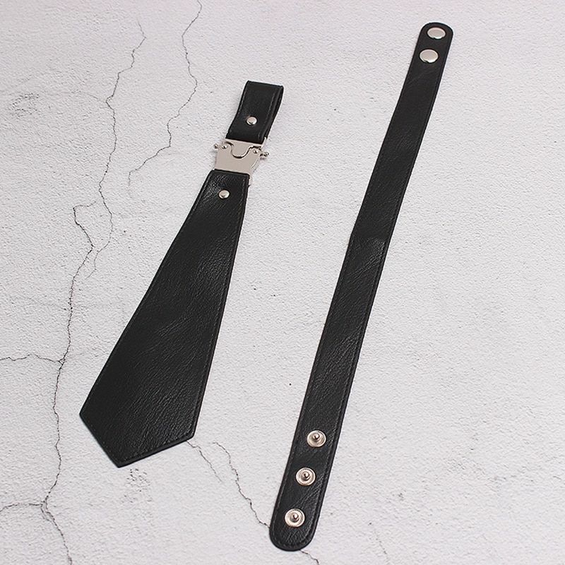 Women Cool Neck Tie Leather Black Metal Split Joint Fashion Tide All-Matches Tie