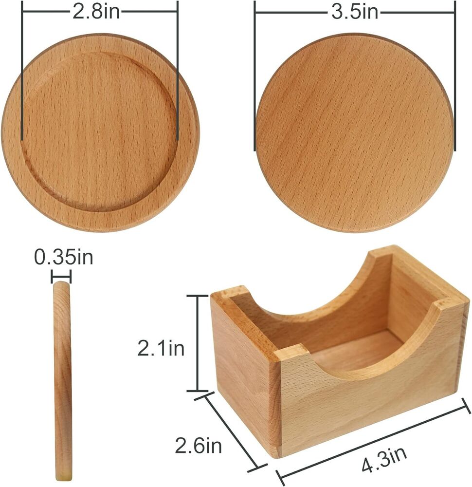 Natural Wooden Coasters for Glasses Coffee Cups 6 Pieces with Holder Home Decor
