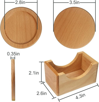 Natural Wooden Coasters for Glasses Coffee Cups 6 Pieces with Holder Home Decor