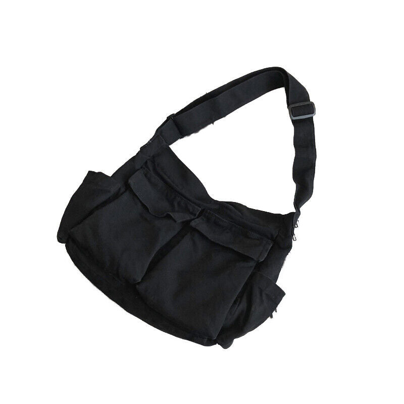 Large Capacity Shoulder Bag Canvas Bag School Messenger Bag Solid Color Fashion