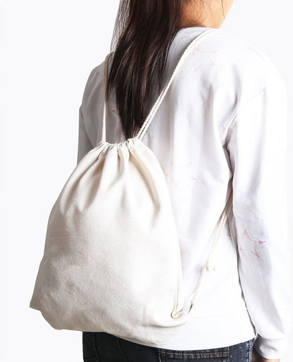 Yingkor Cotton Canvas Drawstring Backpack Bag Gym Sackpack 34.5x40cm, White