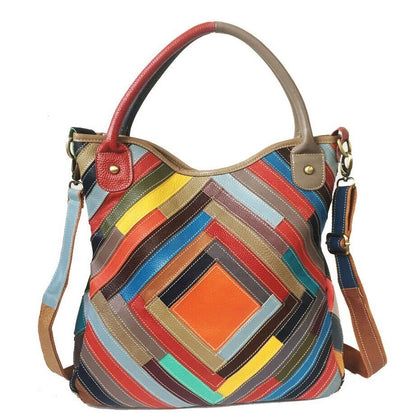 Top Genuine Leather Multi-color Tote Handbag, New Designer Women's Shoulder Bags