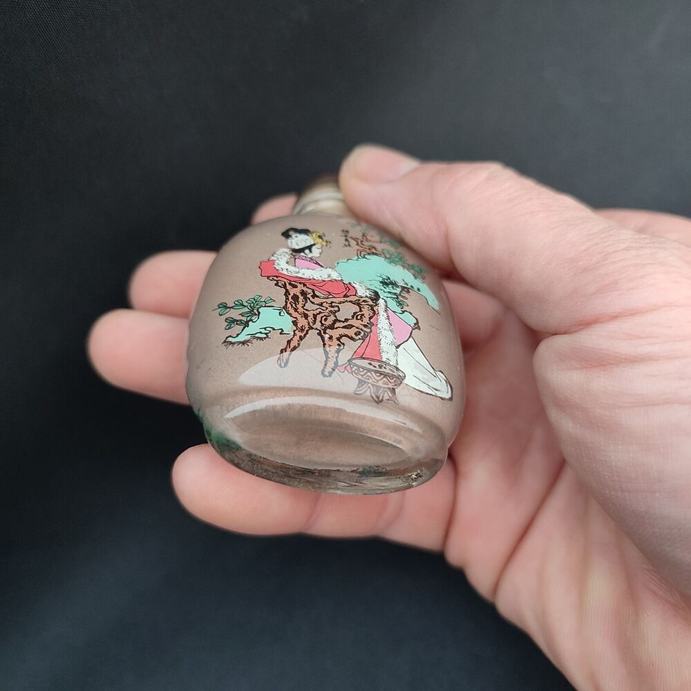 Peking Glass Snuff Bottle Inside Painted Chinese Beautiful Woman Rare Figurine