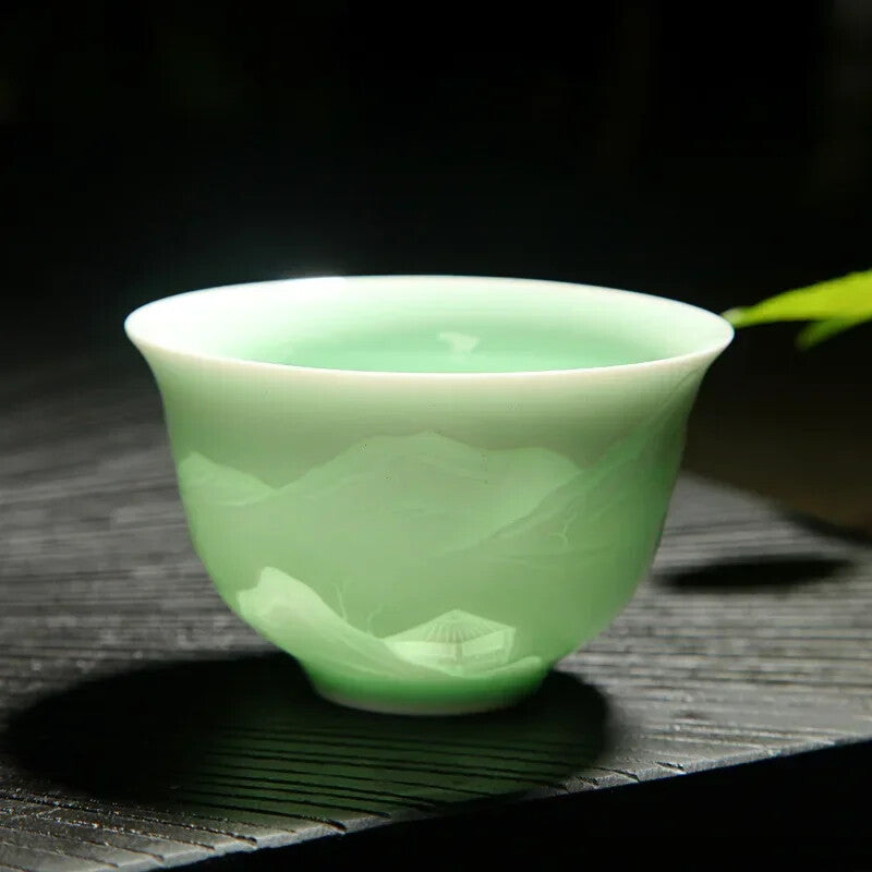 New China Kungfu Teacups Green/Azure Plum Bamboo Celadon Pu'er Master Tea Cup
