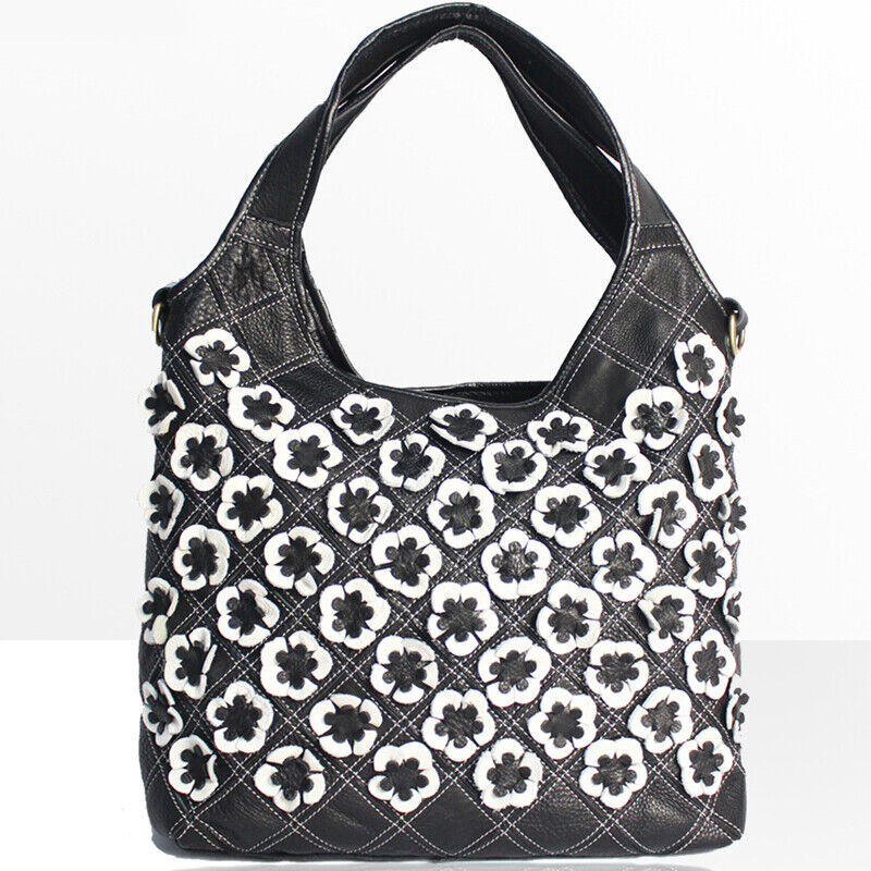 Designer Cow Leather Colorful Floral Patchwork Handbag Women's Tote Shoulder Bag