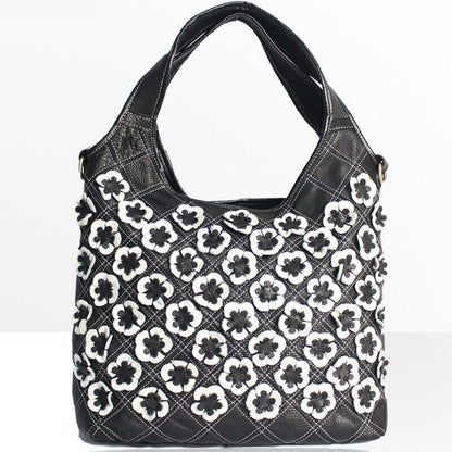 Designer Cow Leather Colorful Floral Patchwork Handbag Women's Tote Shoulder Bag