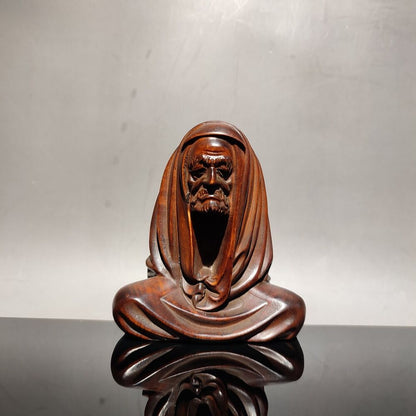 carved wooden zen praying buddha statue Portable mini small dharma Arhat wood