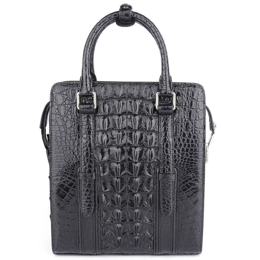 Handcrafted Crocodile Skin Leather 12" Men's Bags Luxury Password Lock Handbags