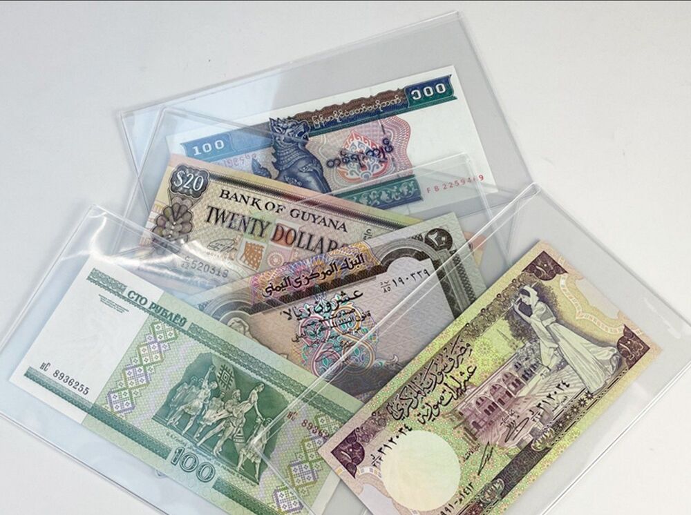 Paper Money Holder 5Pcs Clear Hard Plastic Clip Notes Bills Sleeve Bag 105x180mm