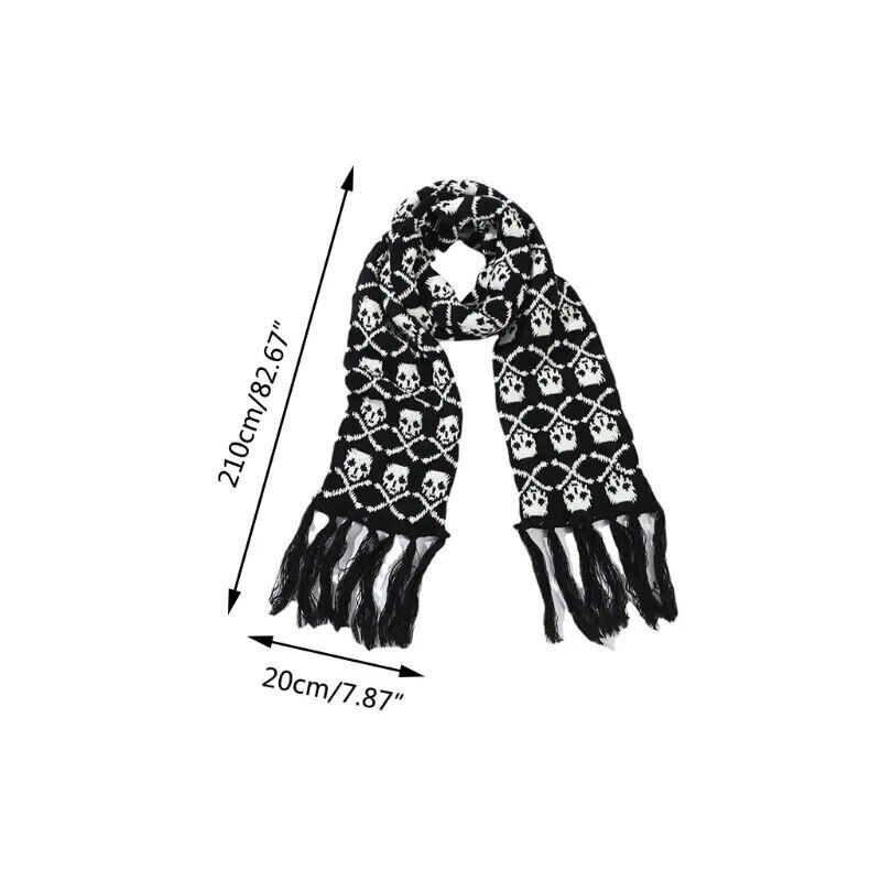 Crossbones Unisex Skull Scarf Scarves With Fringes Skeleton Knitted Winter Scarf