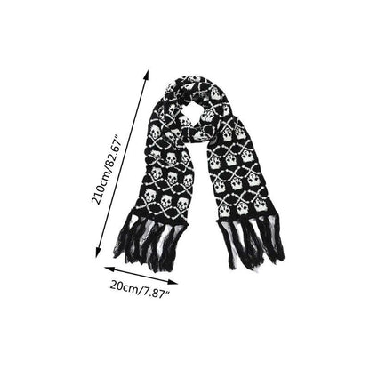 Crossbones Unisex Skull Scarf Scarves With Fringes Skeleton Knitted Winter Scarf