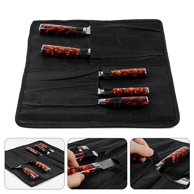 Chefs 5pcs Knife Storage Bag Black Oxford Knives Organizer Storage Roll Bags US