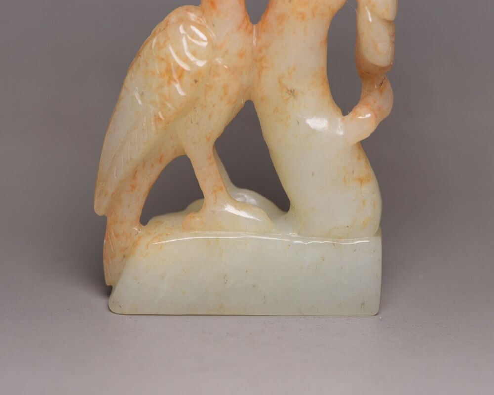 Collection Chinese Hetian Jade Carving Pine Crane Statue Nice Sculpture Art Work
