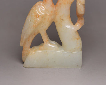Collection Chinese Hetian Jade Carving Pine Crane Statue Nice Sculpture Art Work