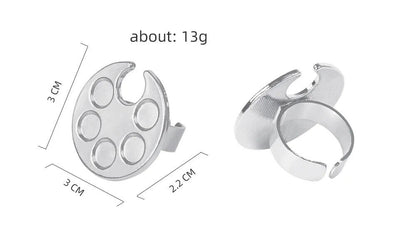 Nail Art Color Palette Alloy Mini Round Footprint Design Finger Ring Mixing Tray