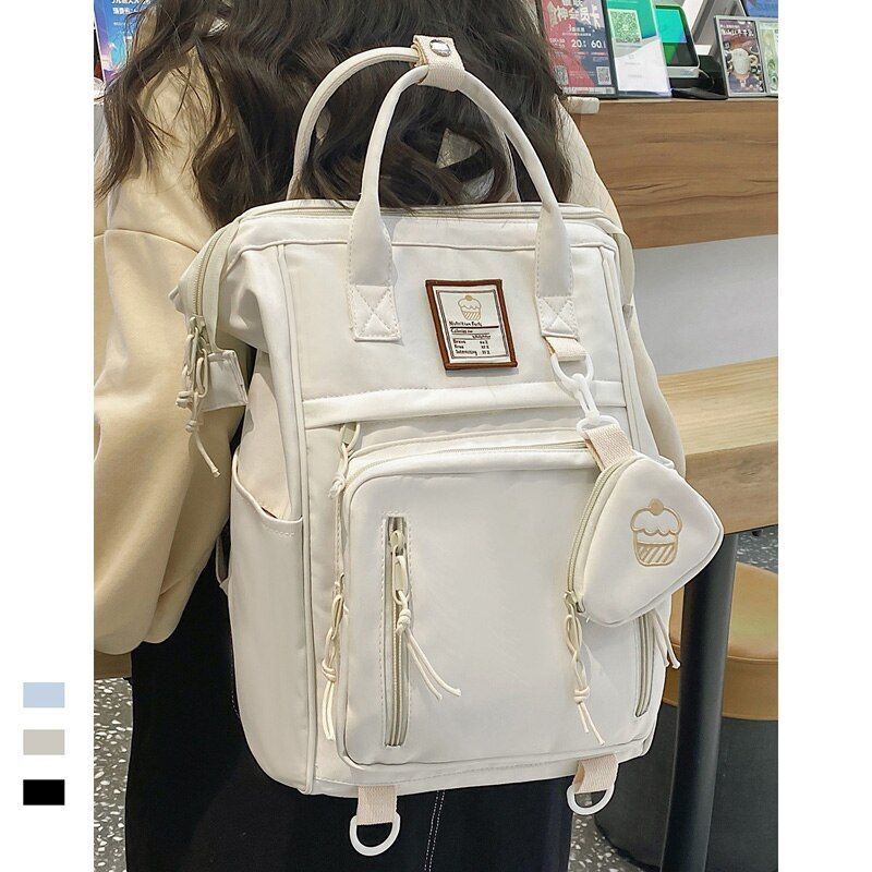 Backpack Nylon Daypack Large Travel Bag Student School Bag 25*16*39CM Blue Beige