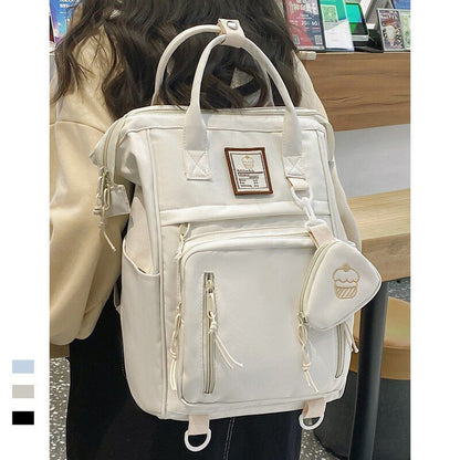 Backpack Nylon Daypack Large Travel Bag Student School Bag 25*16*39CM Blue Beige