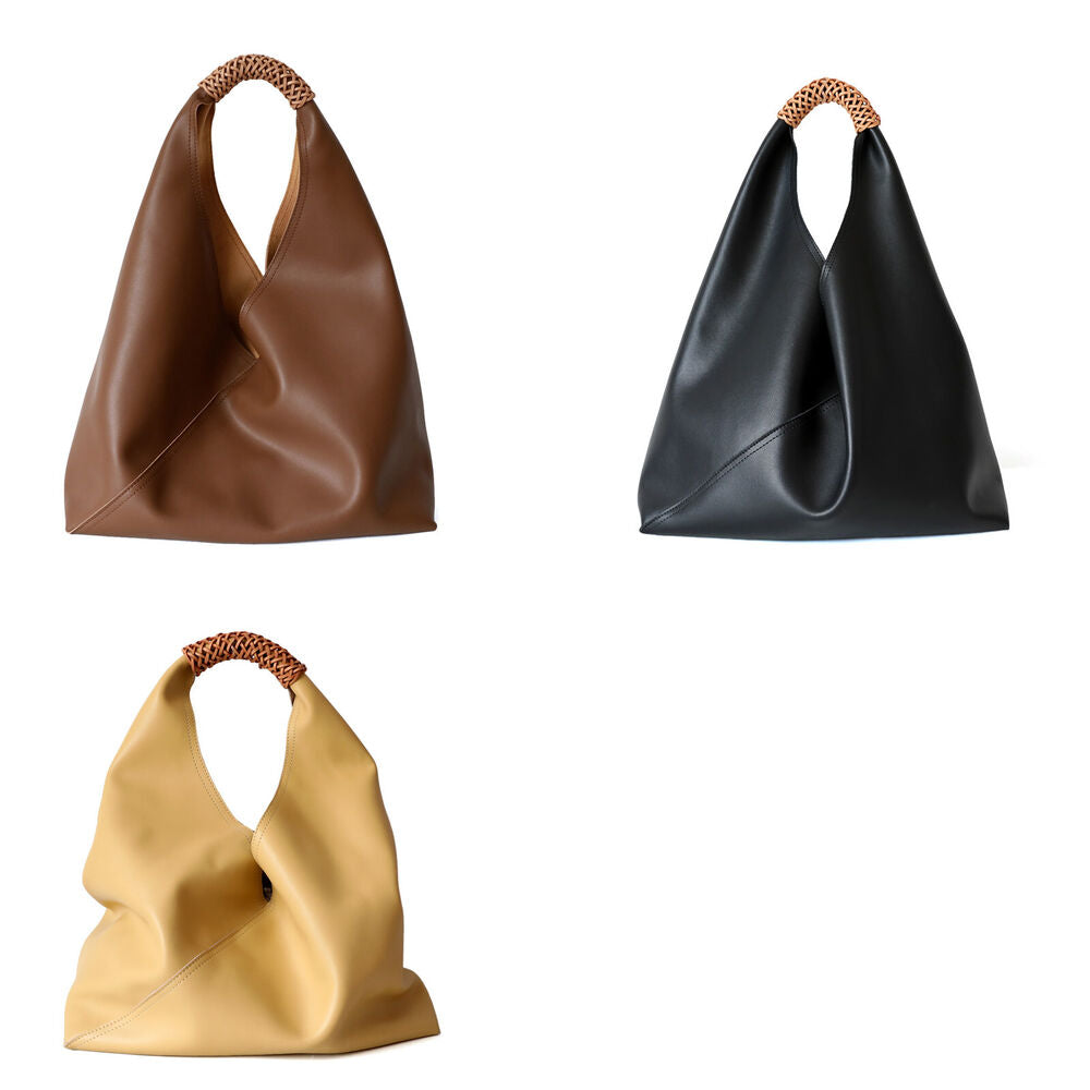 Raw Edge Leather Triangle Tote Hobo Shopper Shoulder Bag Sack Braided Handle