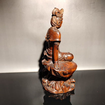 Chinese wooden statues for home decor boxwood carving wood buddha quan Kwan-yin