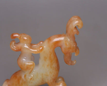 Antique Chinese Natural Hetian Jade Hand Carved Exquisite Beast Statue Figurines